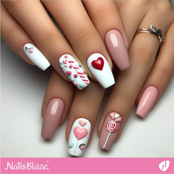 Cute and Happy Nail Design with Candies for Valentine | Valentine Nails - NB2209